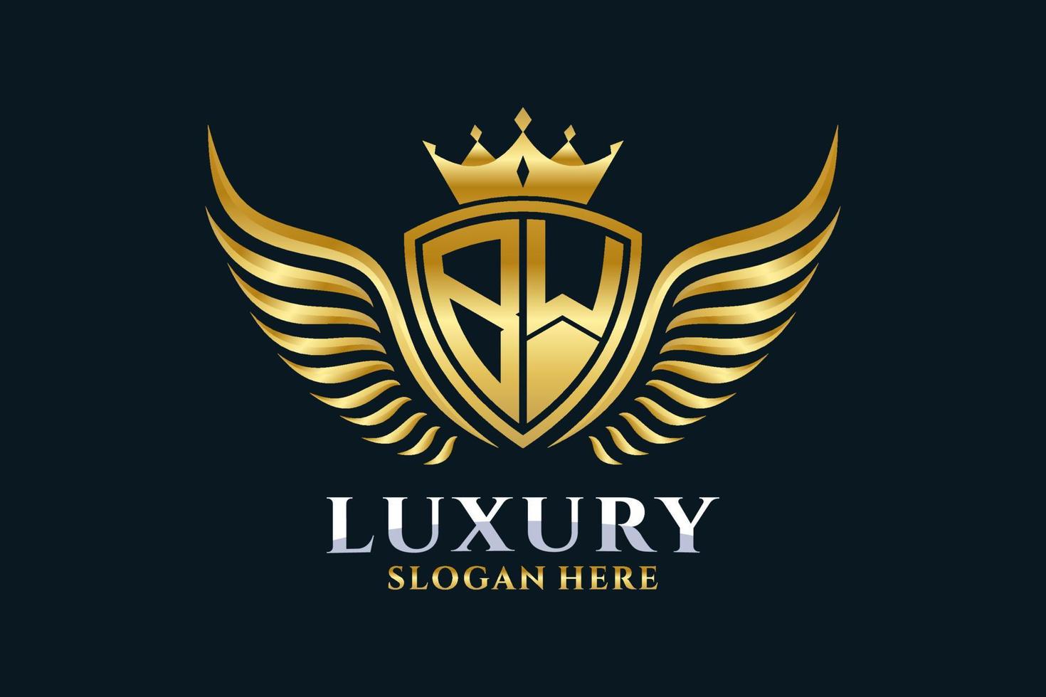 luxe Koninklijk vleugel brief bw kam goud kleur logo vector, zege logo, kam logo, vleugel logo, vector logo sjabloon.