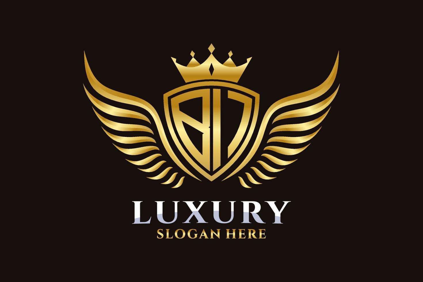 luxe Koninklijk vleugel brief bi kam goud kleur logo vector, zege logo, kam logo, vleugel logo, vector logo sjabloon.