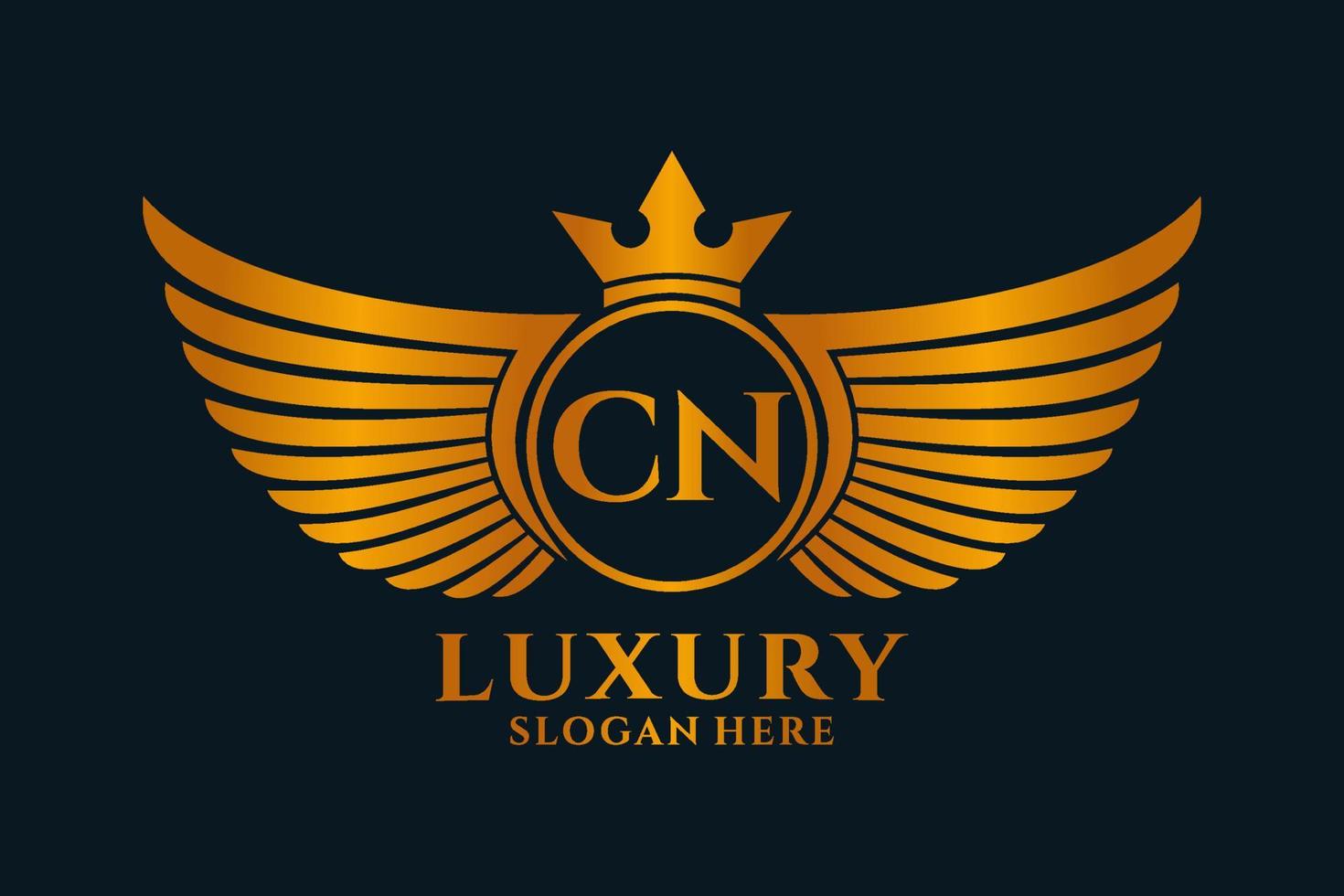 luxe Koninklijk vleugel brief cn kam goud kleur logo vector, zege logo, kam logo, vleugel logo, vector logo sjabloon.