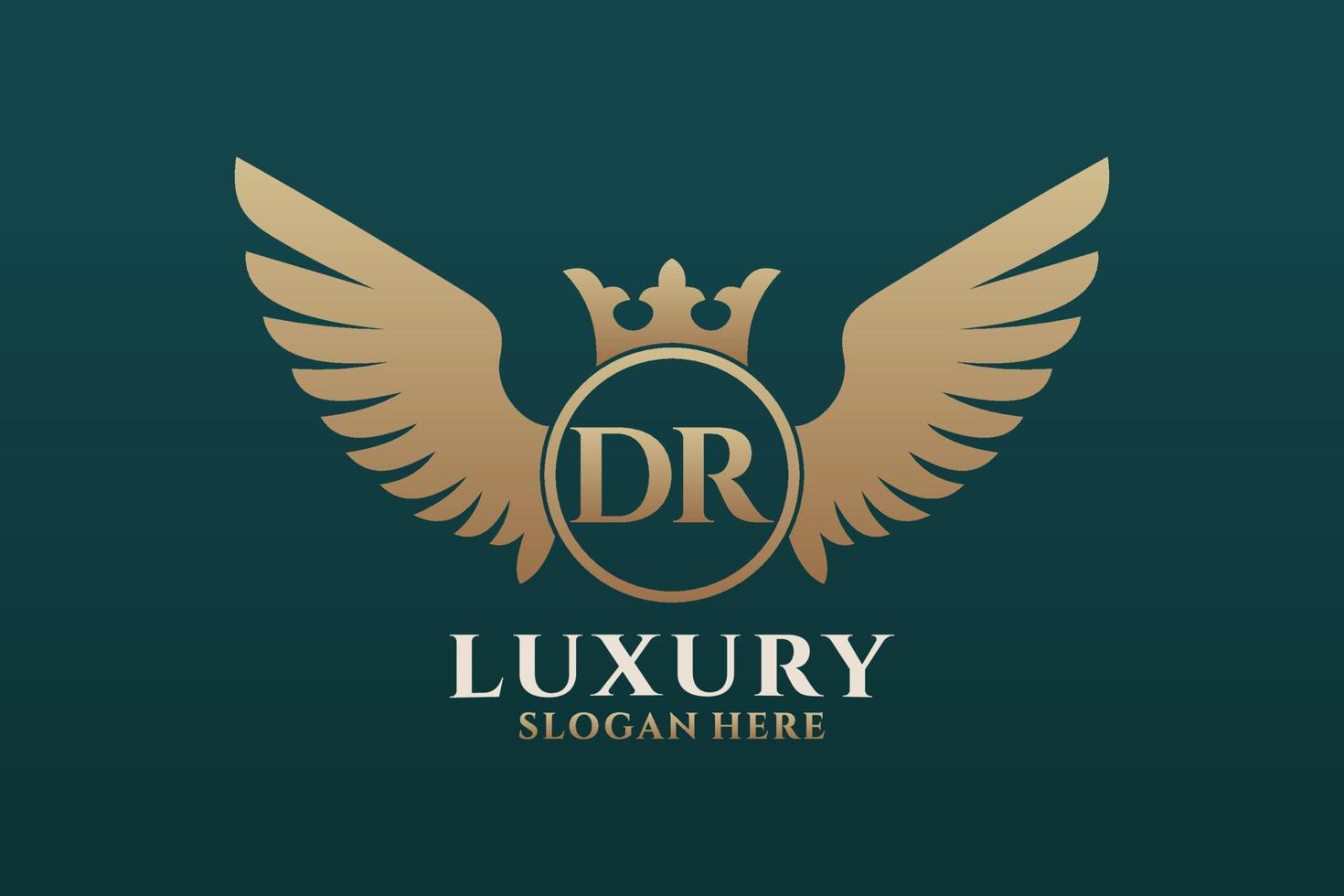 luxe Koninklijk vleugel brief dr kam goud kleur logo vector, zege logo, kam logo, vleugel logo, vector logo sjabloon.