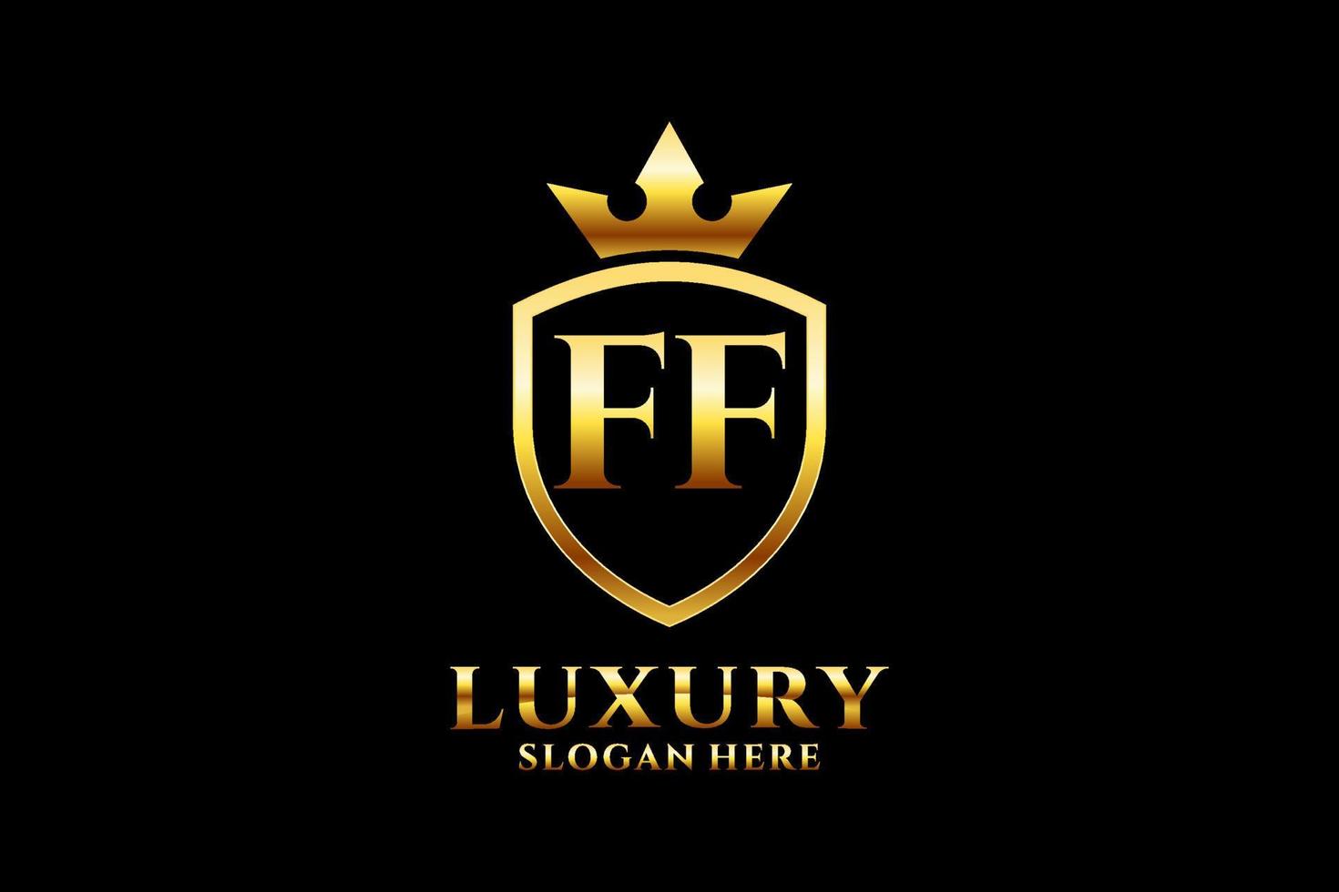 eerste ff elegant luxe monogram logo of insigne sjabloon met scrollt en Koninklijk kroon - perfect voor luxueus branding projecten vector