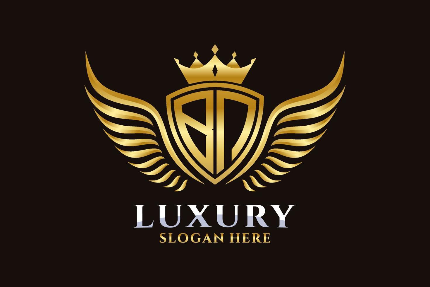 luxe Koninklijk vleugel brief miljard kam goud kleur logo vector, zege logo, kam logo, vleugel logo, vector logo sjabloon.