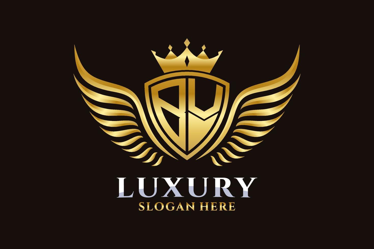 luxe Koninklijk vleugel brief bv kam goud kleur logo vector, zege logo, kam logo, vleugel logo, vector logo sjabloon.