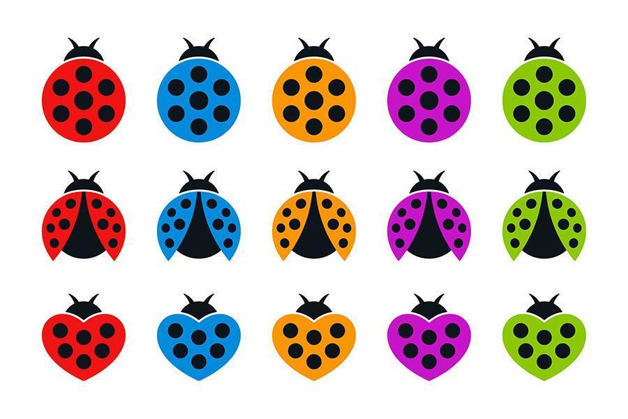 ronde en hartvormige lieveheersbeestjes kleurrijke plat pictogrammen vector