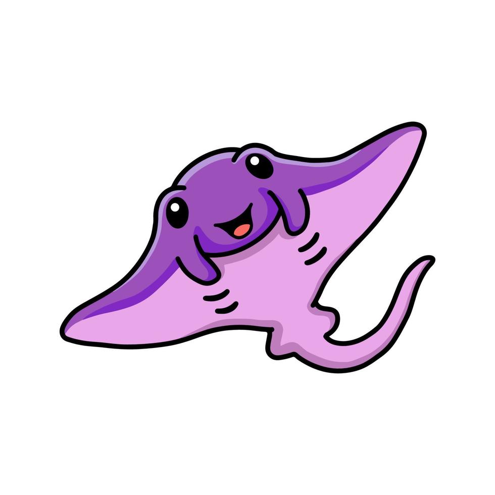 schattig weinig Purper pijlstaartrog tekenfilm zwemmen vector