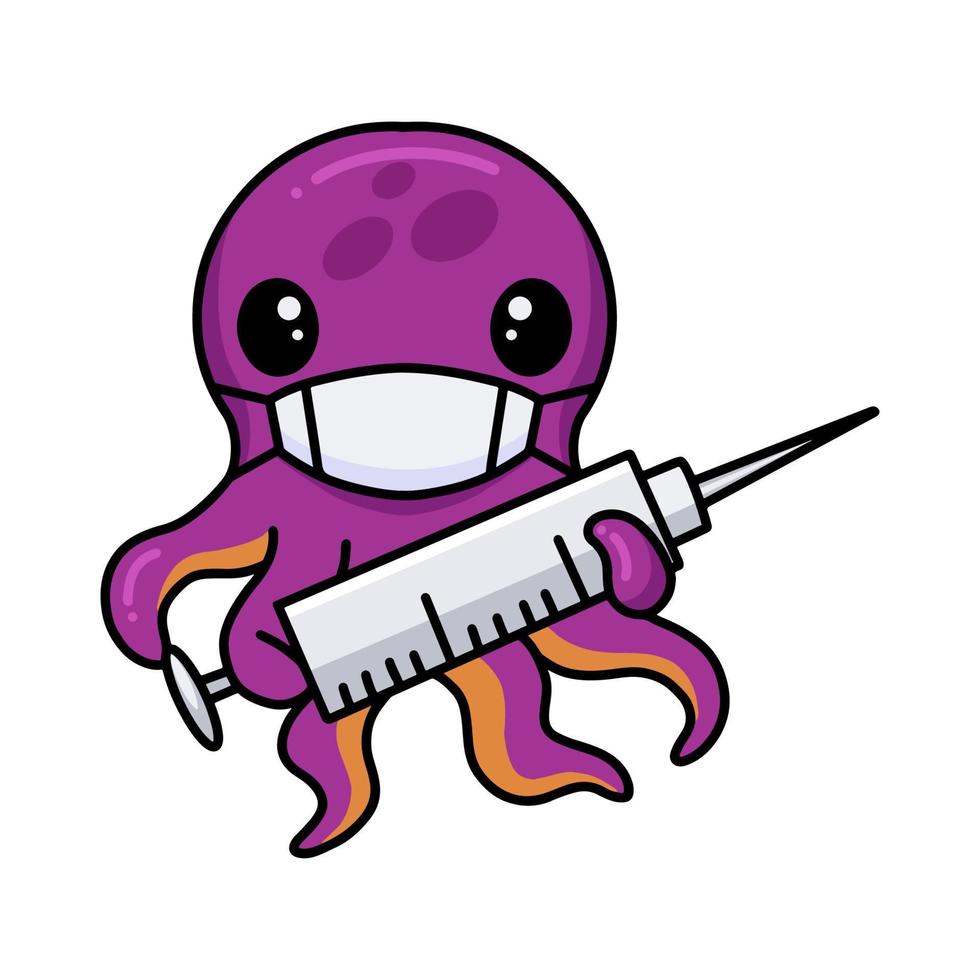 tekenfilm weinig dokter Octopus Holding een injectiespuit vector