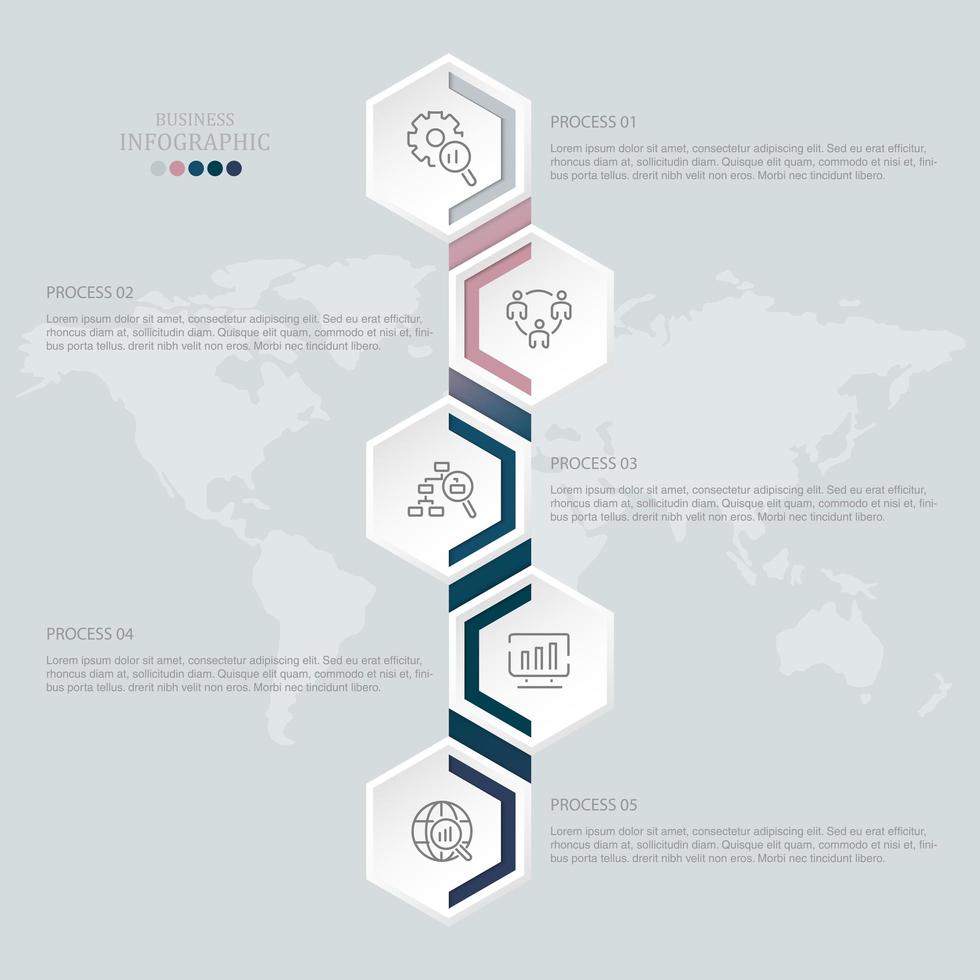 verticaal verbonden zeshoek 5-staps infographic vector