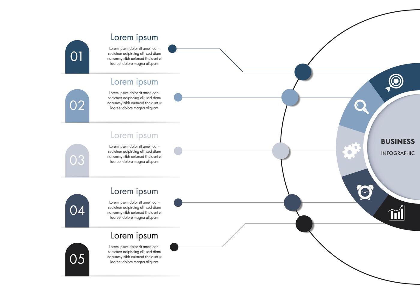 blauwe en witte cirkel zakelijke infographic sjabloon vector