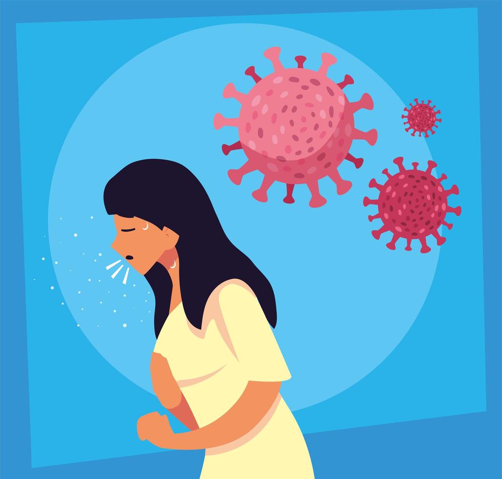 vrouw besmet met coronavirus lijdt aan symptomen vector