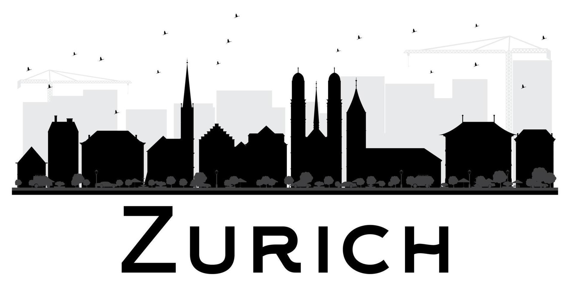 Zürich stad horizon zwart en wit silhouet. vector