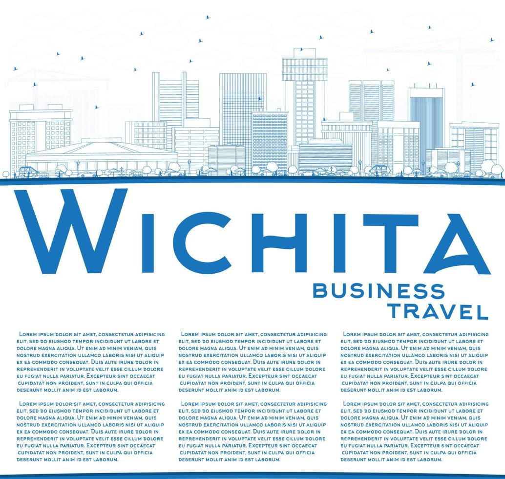 schets wichita horizon met blauw gebouwen en kopiëren ruimte. vector