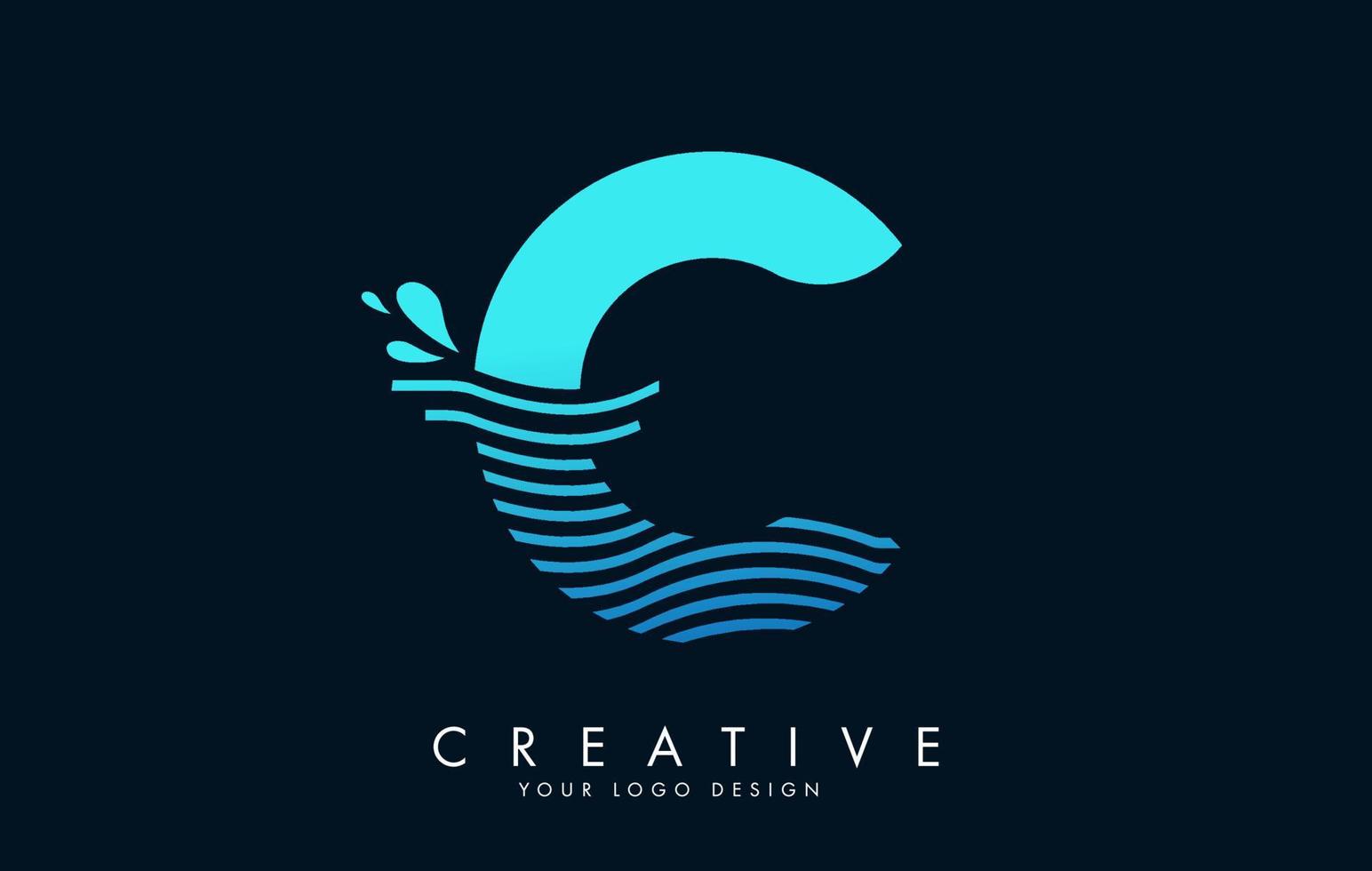 blauw c brief logo met golven en water druppels ontwerp. vector