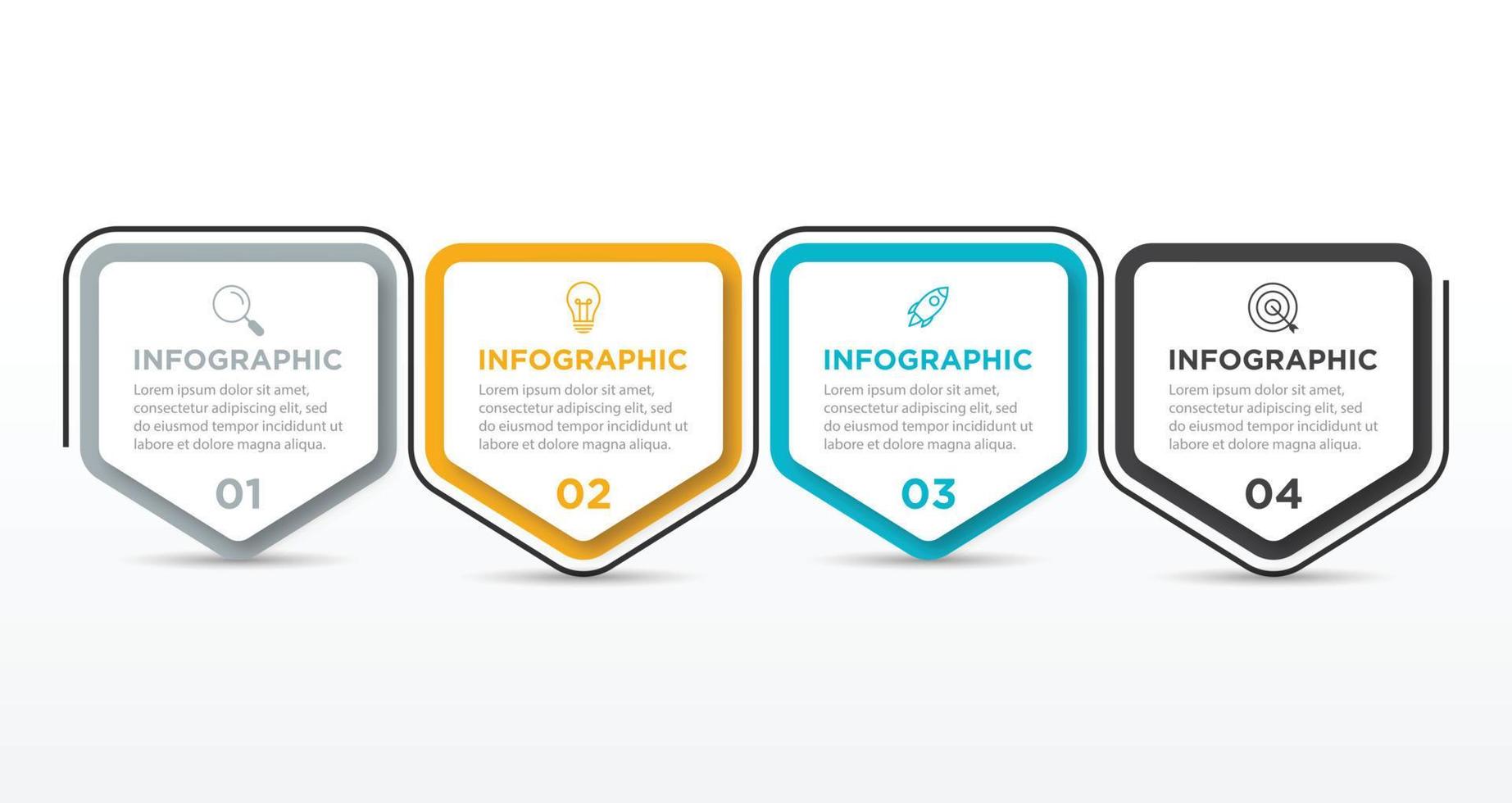 zakelijke infographic ontwerpsjabloon vector met pictogrammen en 4 vier opties of stappen. kan worden gebruikt voor procesdiagrammen, presentaties, werkstroomlay-out, banner, stroomschema, infografiek