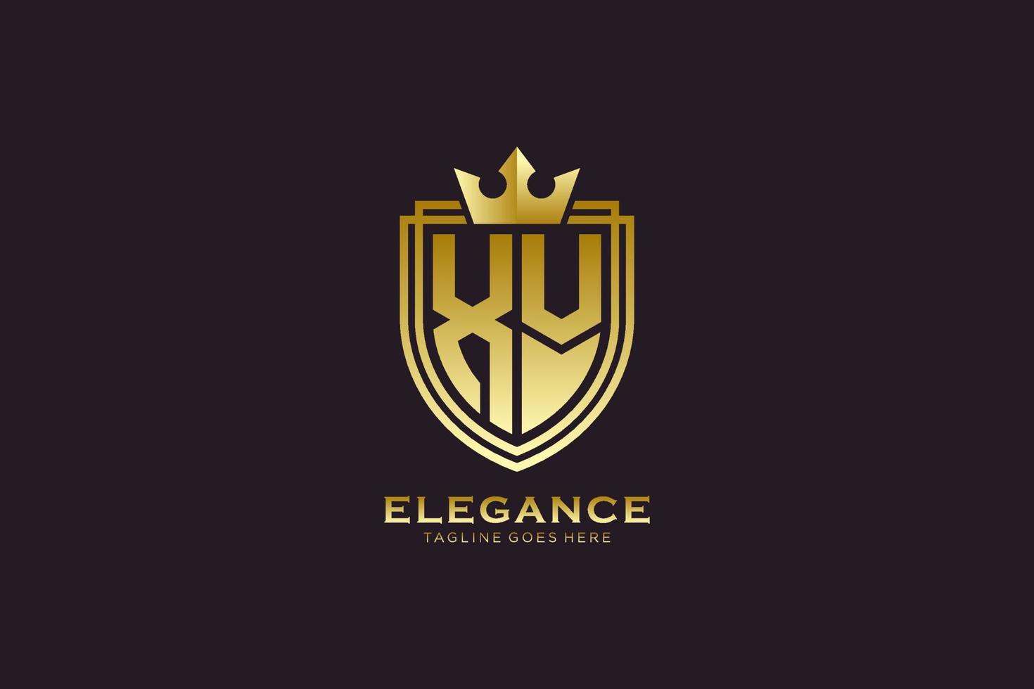 eerste xv elegant luxe monogram logo of insigne sjabloon met scrollt en Koninklijk kroon - perfect voor luxueus branding projecten vector