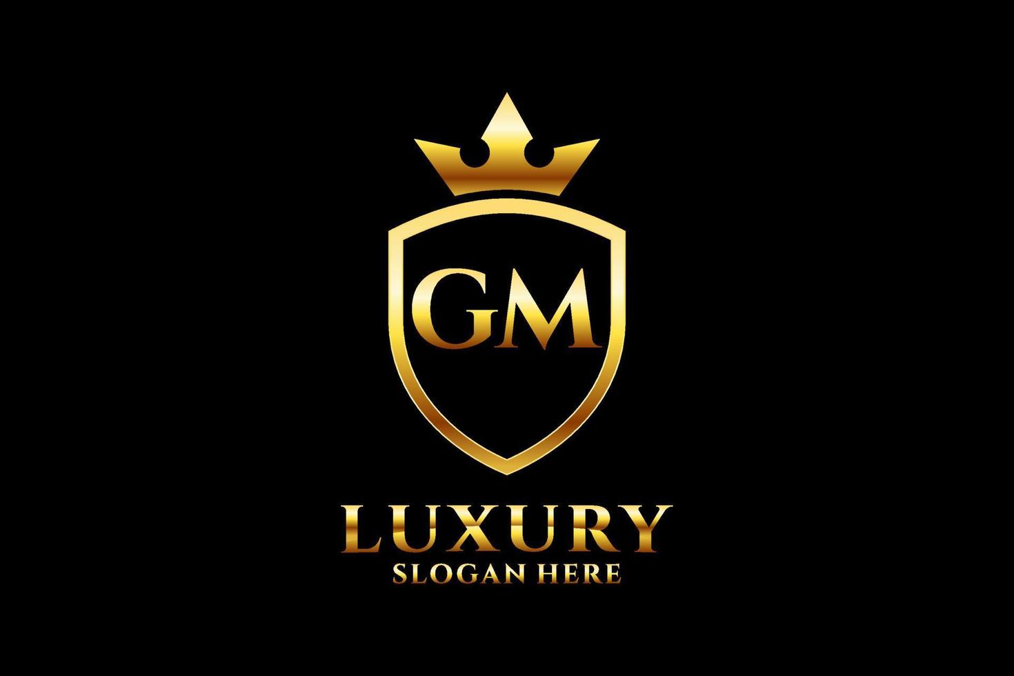 eerste gm elegant luxe monogram logo of insigne sjabloon met scrollt en Koninklijk kroon - perfect voor luxueus branding projecten vector