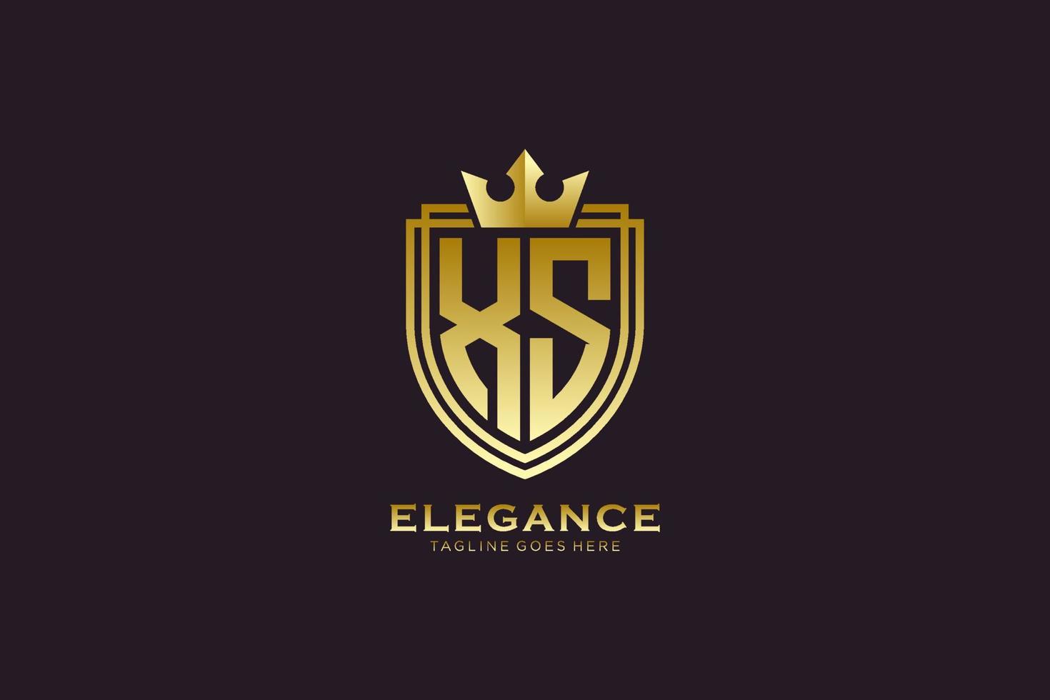 eerste xs elegant luxe monogram logo of insigne sjabloon met scrollt en Koninklijk kroon - perfect voor luxueus branding projecten vector