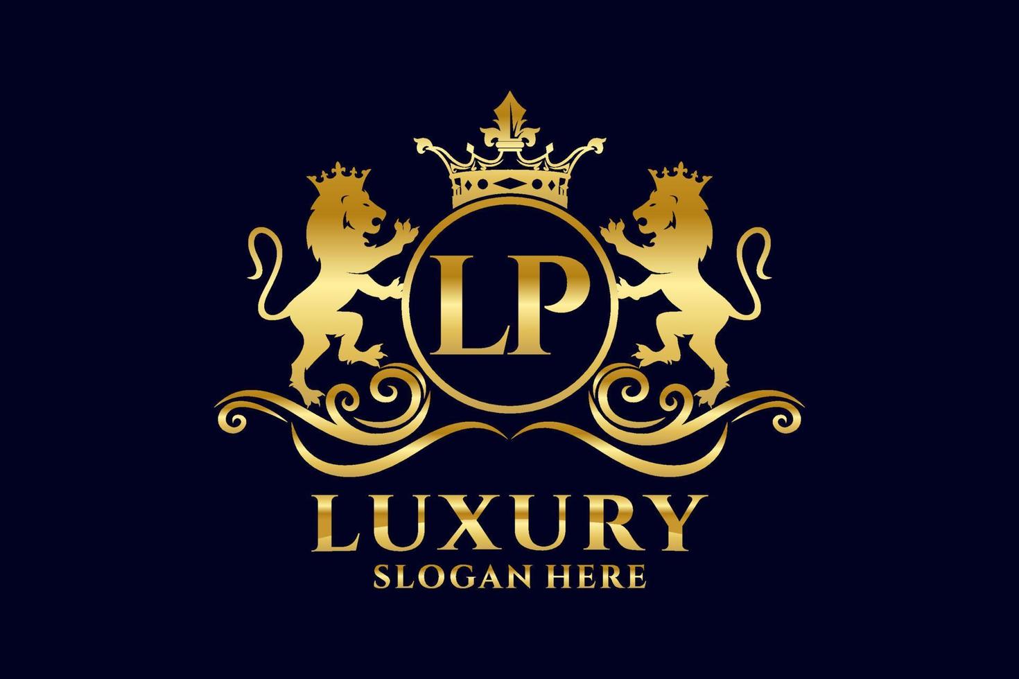 eerste lp brief leeuw Koninklijk luxe logo sjabloon in vector kunst voor luxueus branding projecten en andere vector illustratie.