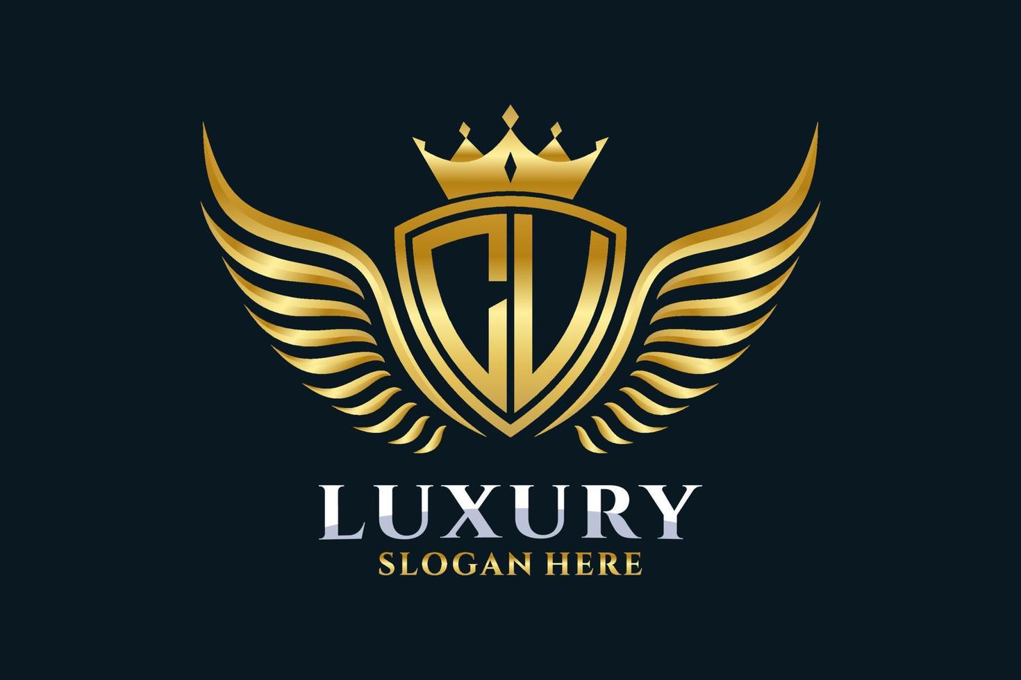 luxe Koninklijk vleugel brief cu kam goud kleur logo vector, zege logo, kam logo, vleugel logo, vector logo sjabloon.