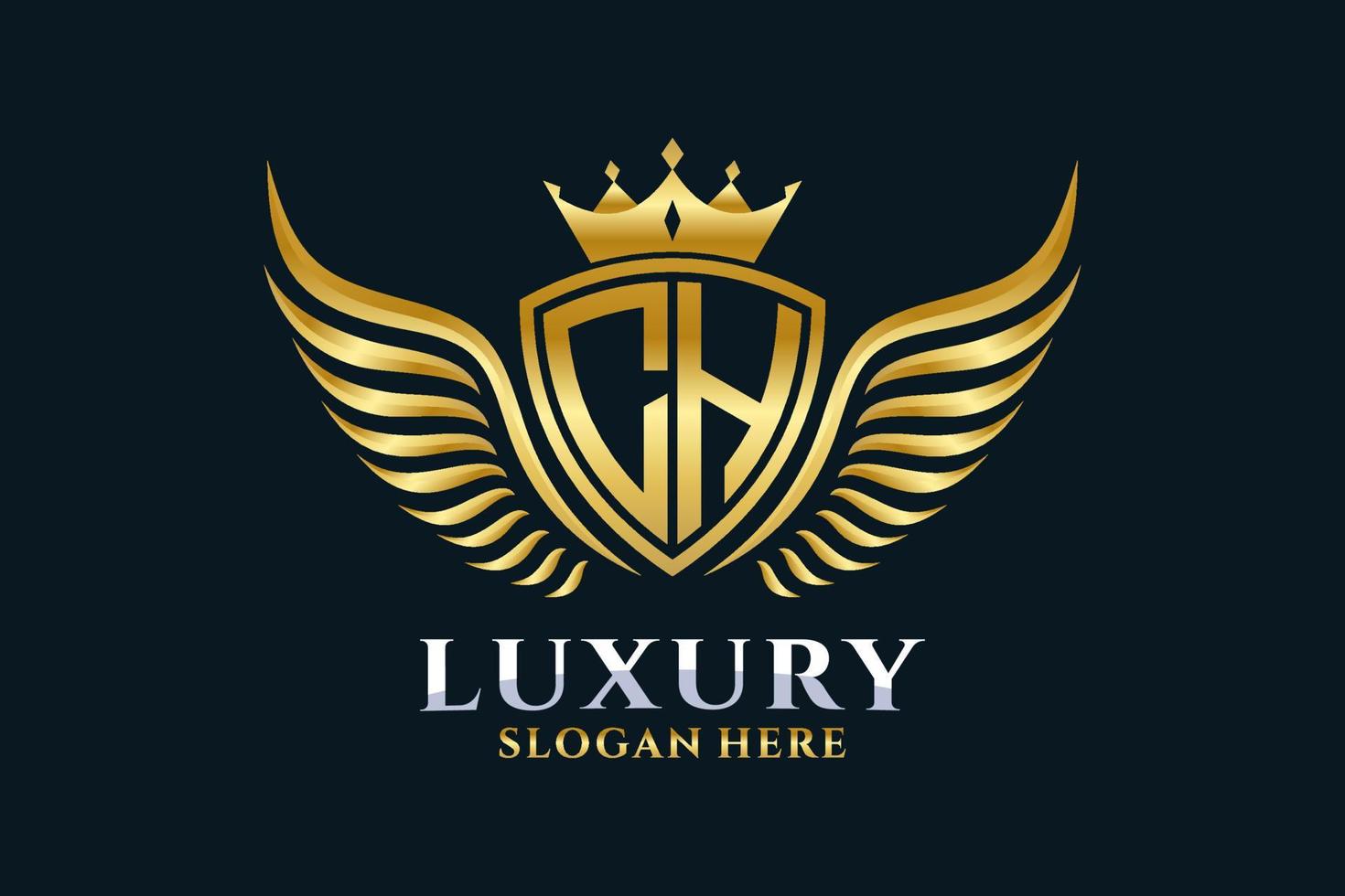 luxe Koninklijk vleugel brief ch kam goud kleur logo vector, zege logo, kam logo, vleugel logo, vector logo sjabloon.