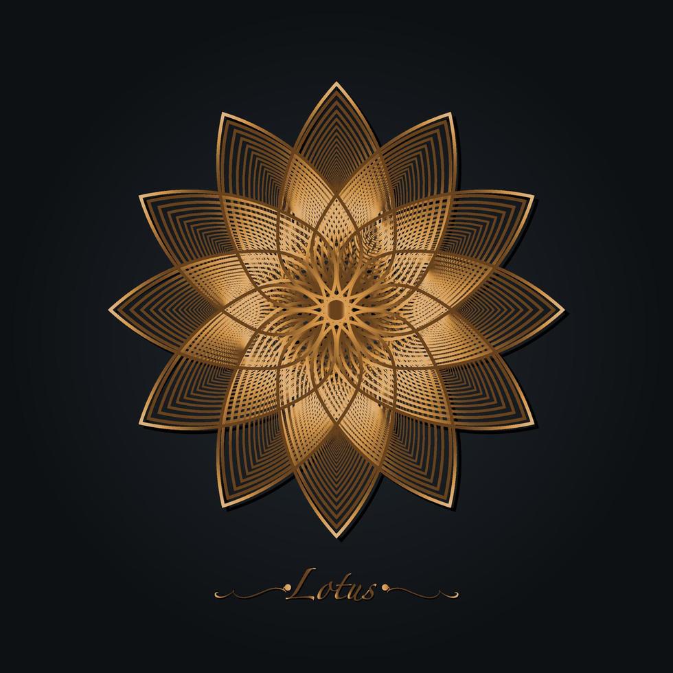 gouden lotus bloem, heilig geometrie mandala, circulaire smeden ornament, goud lijnen kunst bloemen logo. bloem bloesem symbolen van yoga, spa, schoonheid salon, cosmetica, kom tot rust, merk stijl. vector geïsoleerd