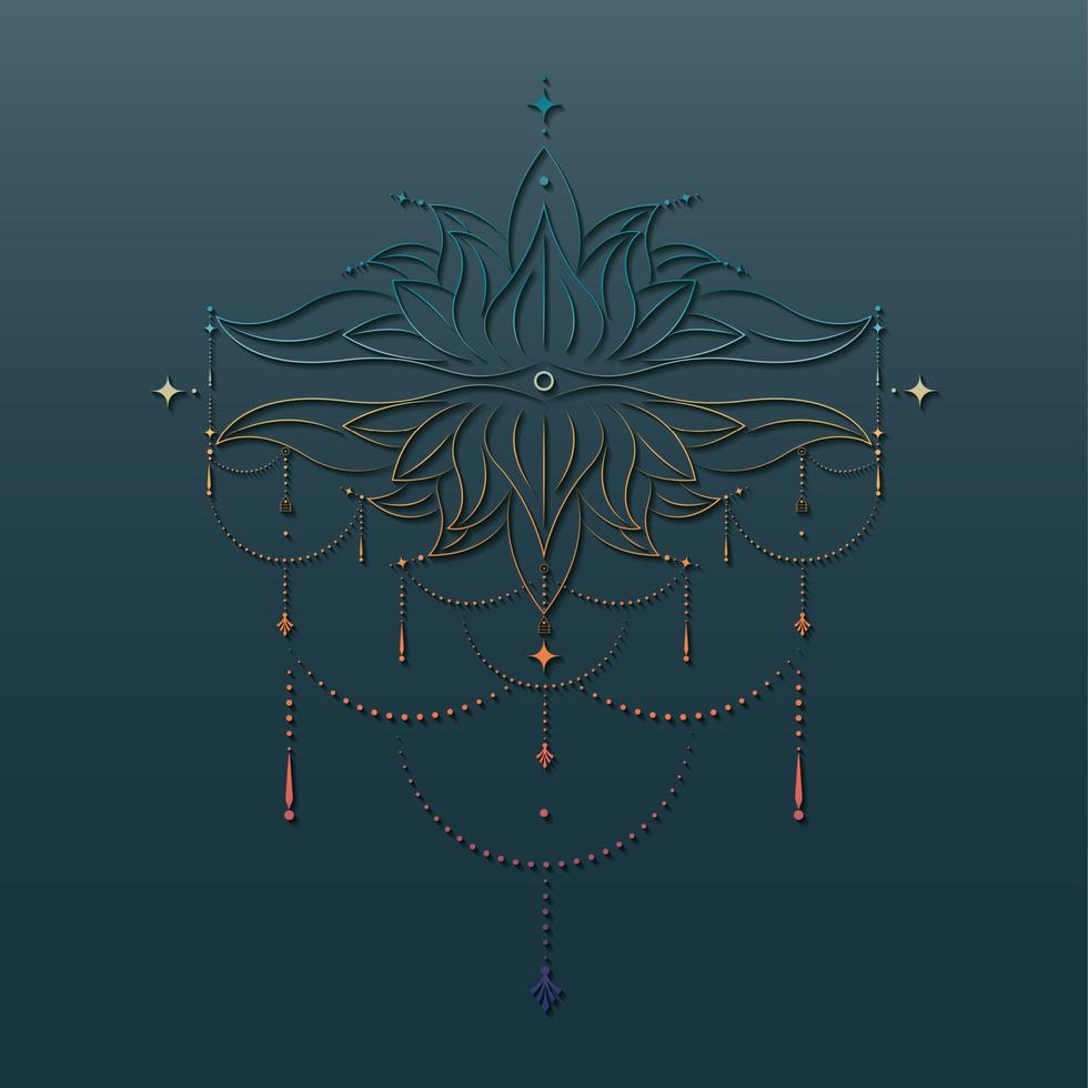 heilig lotus bloem, kleurrijk bloemen ornament, lijn kunst logo, boho ontwerp. bloem bloesem symbool van yoga, spa, schoonheid salon, cosmetica, kom tot rust, merk stijl. vector geïsoleerd Aan blauw helling achtergrond