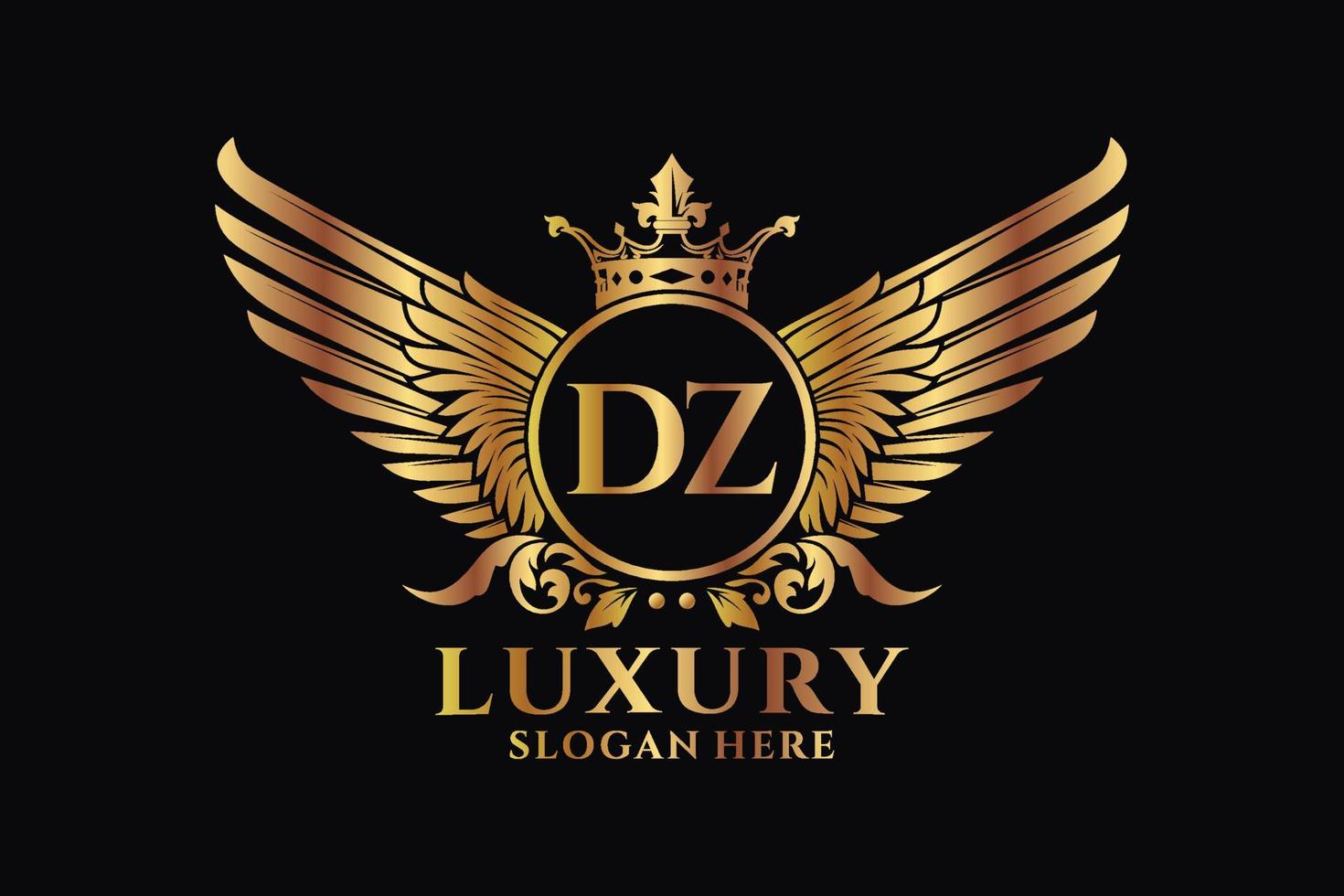 luxe Koninklijk vleugel brief dz kam goud kleur logo vector, zege logo, kam logo, vleugel logo, vector logo sjabloon.