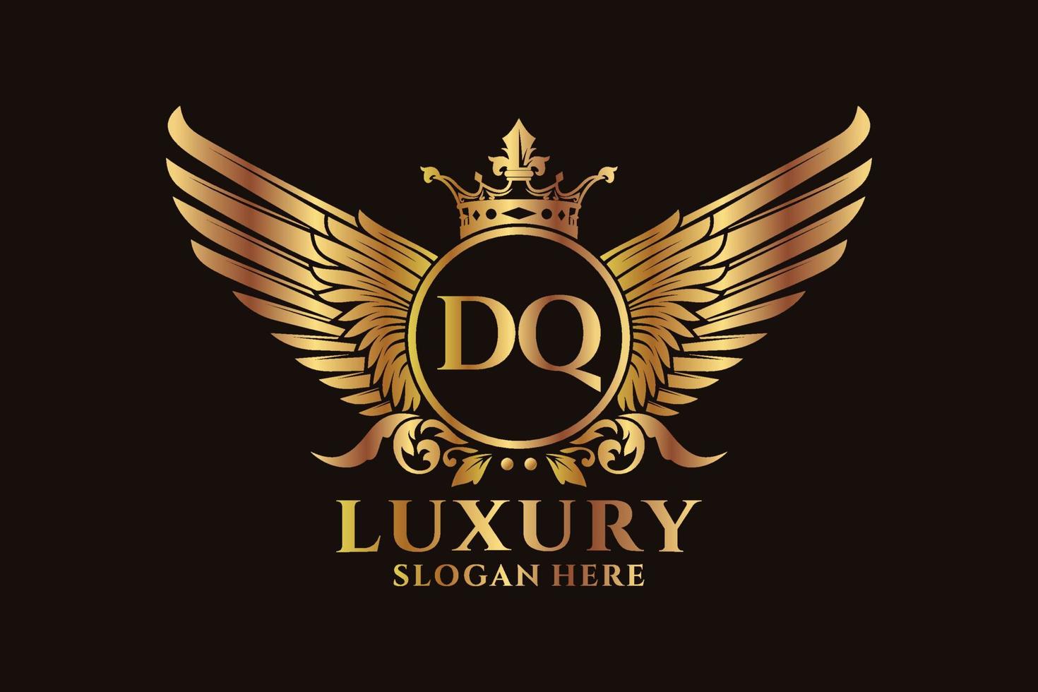 luxe Koninklijk vleugel brief dq kam goud kleur logo vector, zege logo, kam logo, vleugel logo, vector logo sjabloon.