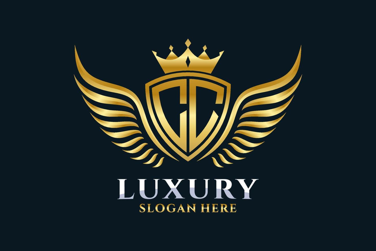 luxe Koninklijk vleugel brief cc kam goud kleur logo vector, zege logo, kam logo, vleugel logo, vector logo sjabloon.