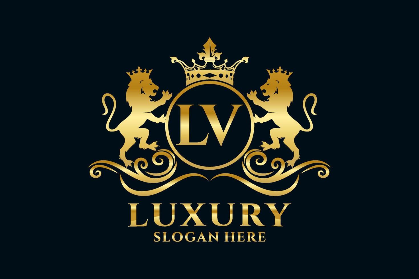 eerste lv brief leeuw Koninklijk luxe logo sjabloon in vector kunst voor luxueus branding projecten en andere vector illustratie.