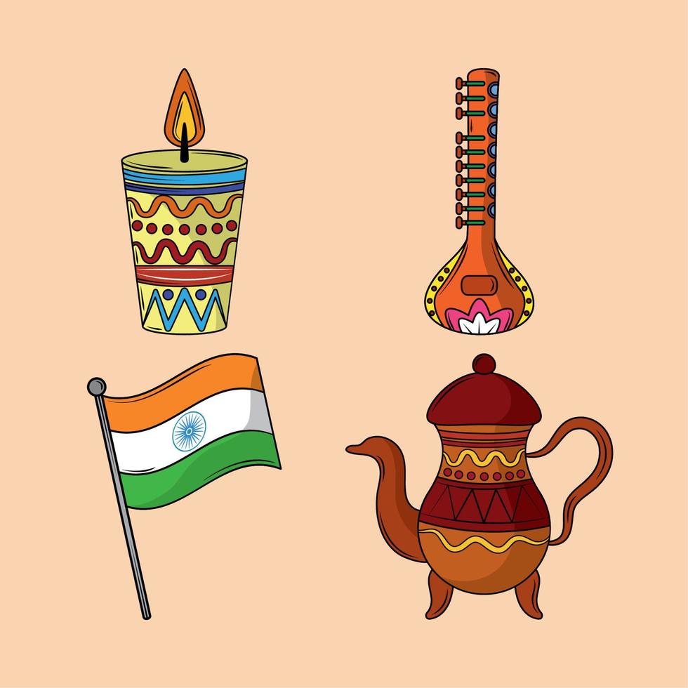 icoon Indisch voorwerpen cultureel vector