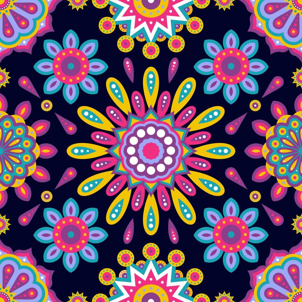 rangoli kleurrijk meetkundig bloemen naadloos patroon achtergrond vector