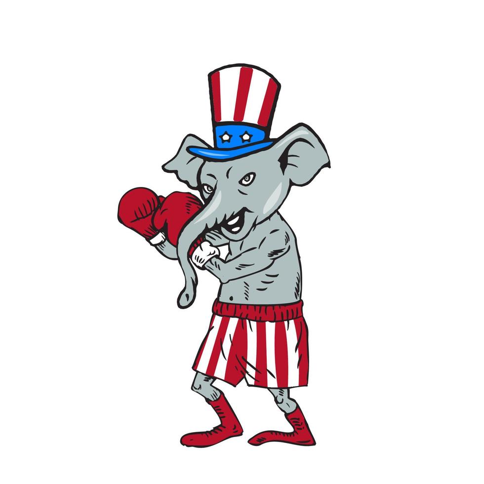 republikeins mascotte olifant bokser boksen tekenfilm vector