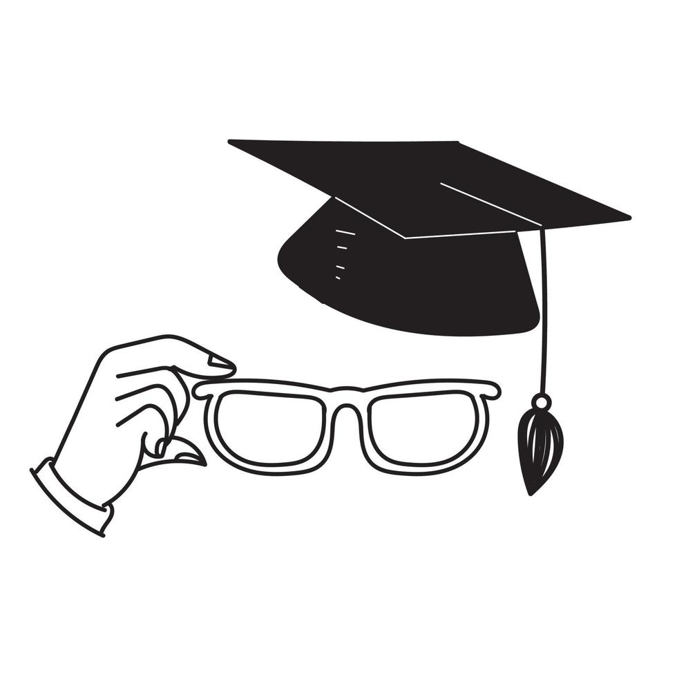 hand- getrokken tekening diploma uitreiking hoed en bril illustratie vector