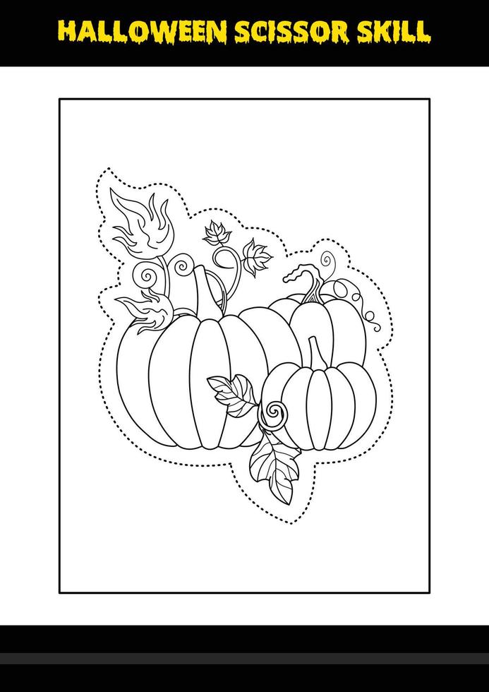 halloween schaar vaardigheid voor kinderen. halloween schaar vaardigheid kleur bladzijde voor kinderen. vector