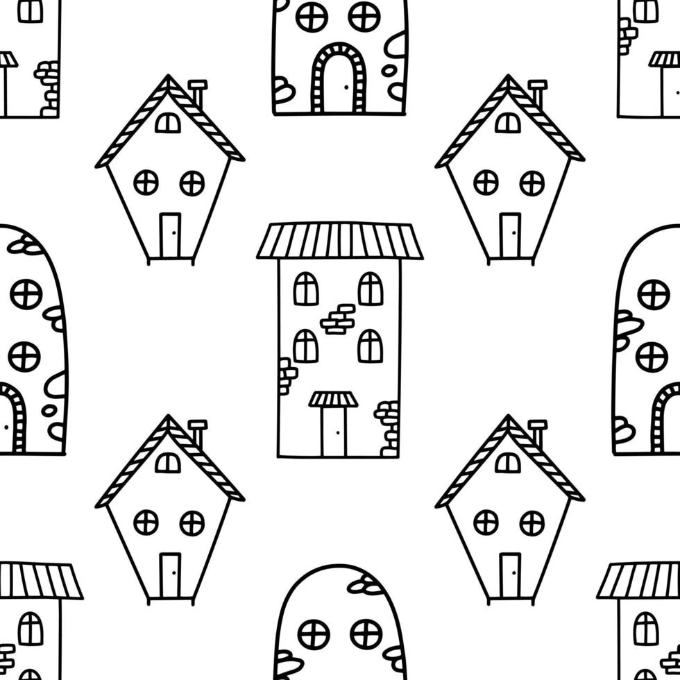 tekening schattig hand- getrokken huizen vector naadloos patroon