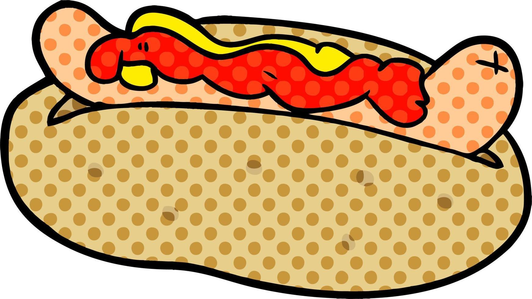 tekenfilm hotdog met mosterd en ketchup vector