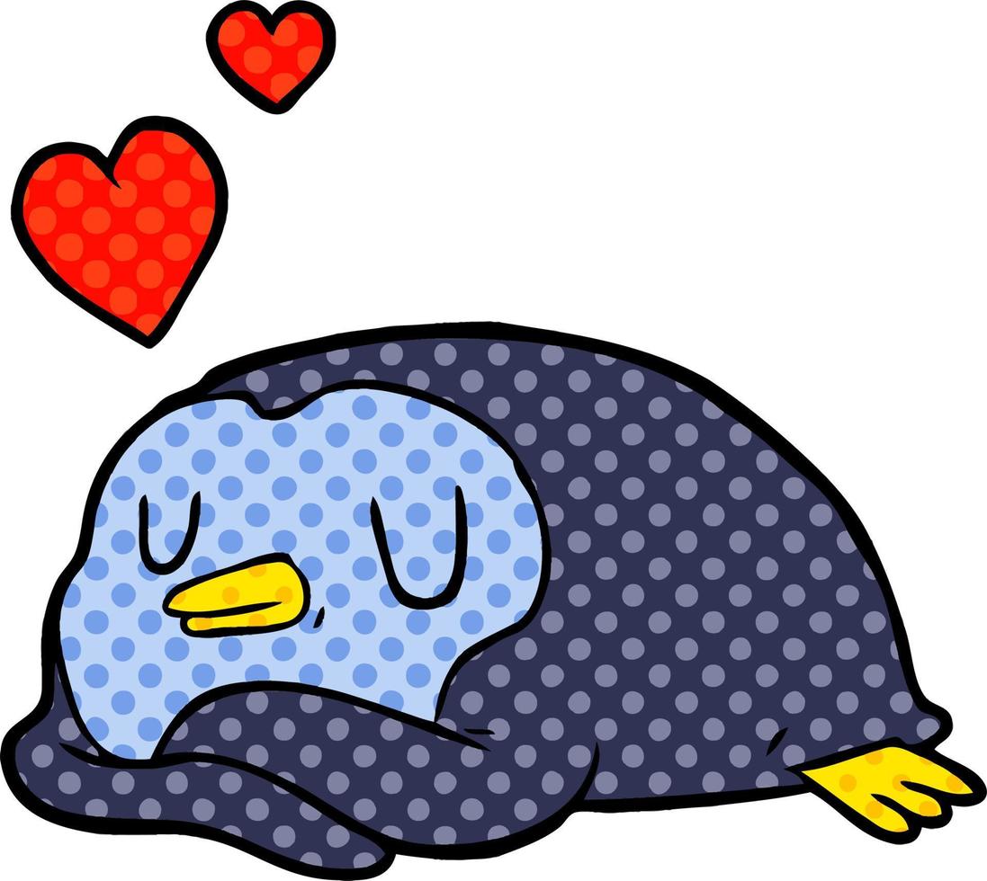 tekenfilm pinguïn met liefde harten vector