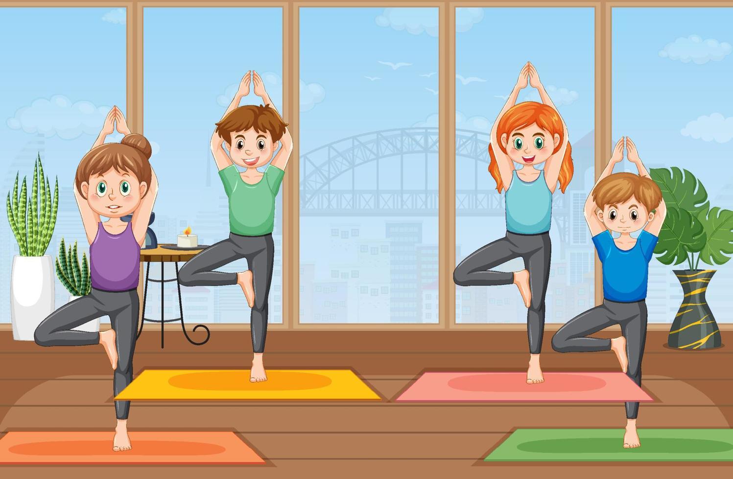 mensen beoefenen yoga oefening en meditatie vector