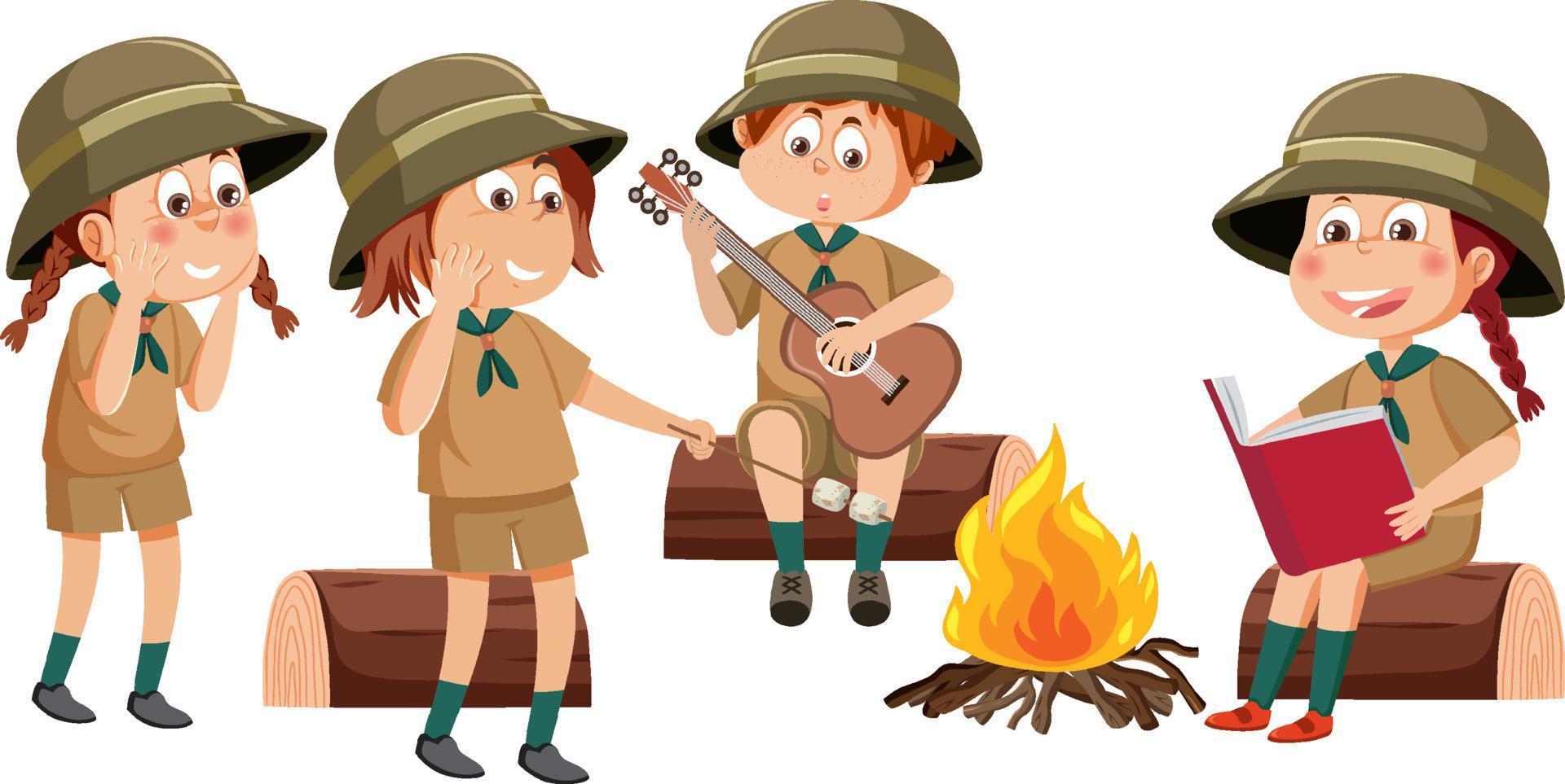 kinderen in camping kleding vector