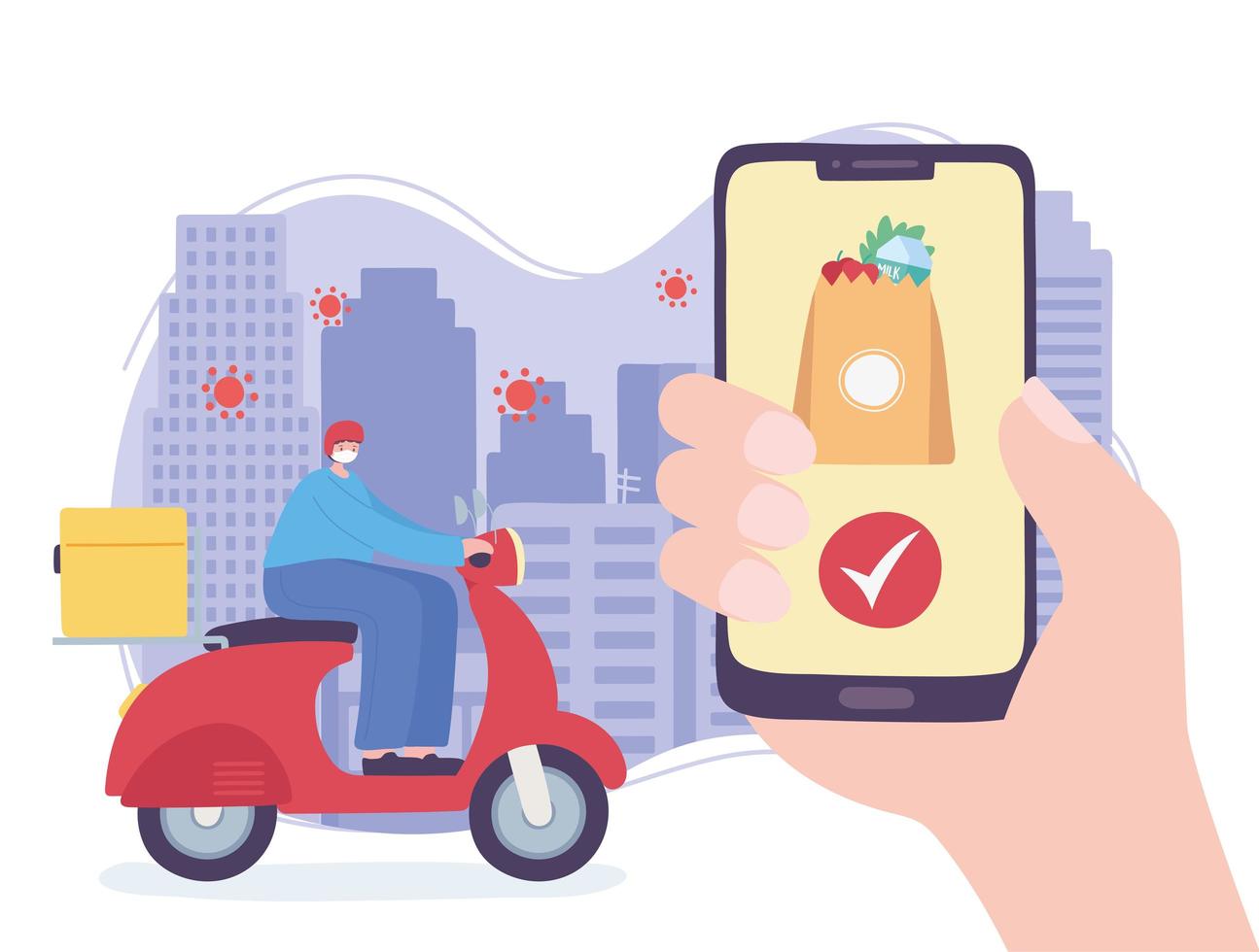 online bezorgservice met man op scooter en smartphone vector