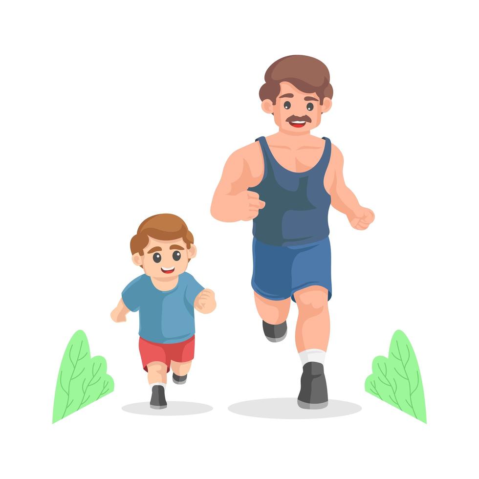 cartoon vader en zoon lopen samen vector