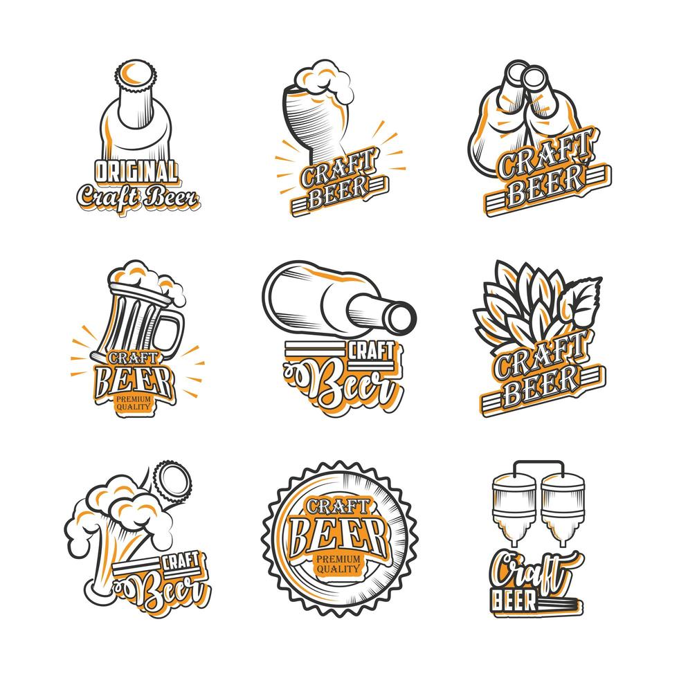 set van coole iconen van ambachtelijk bier vector