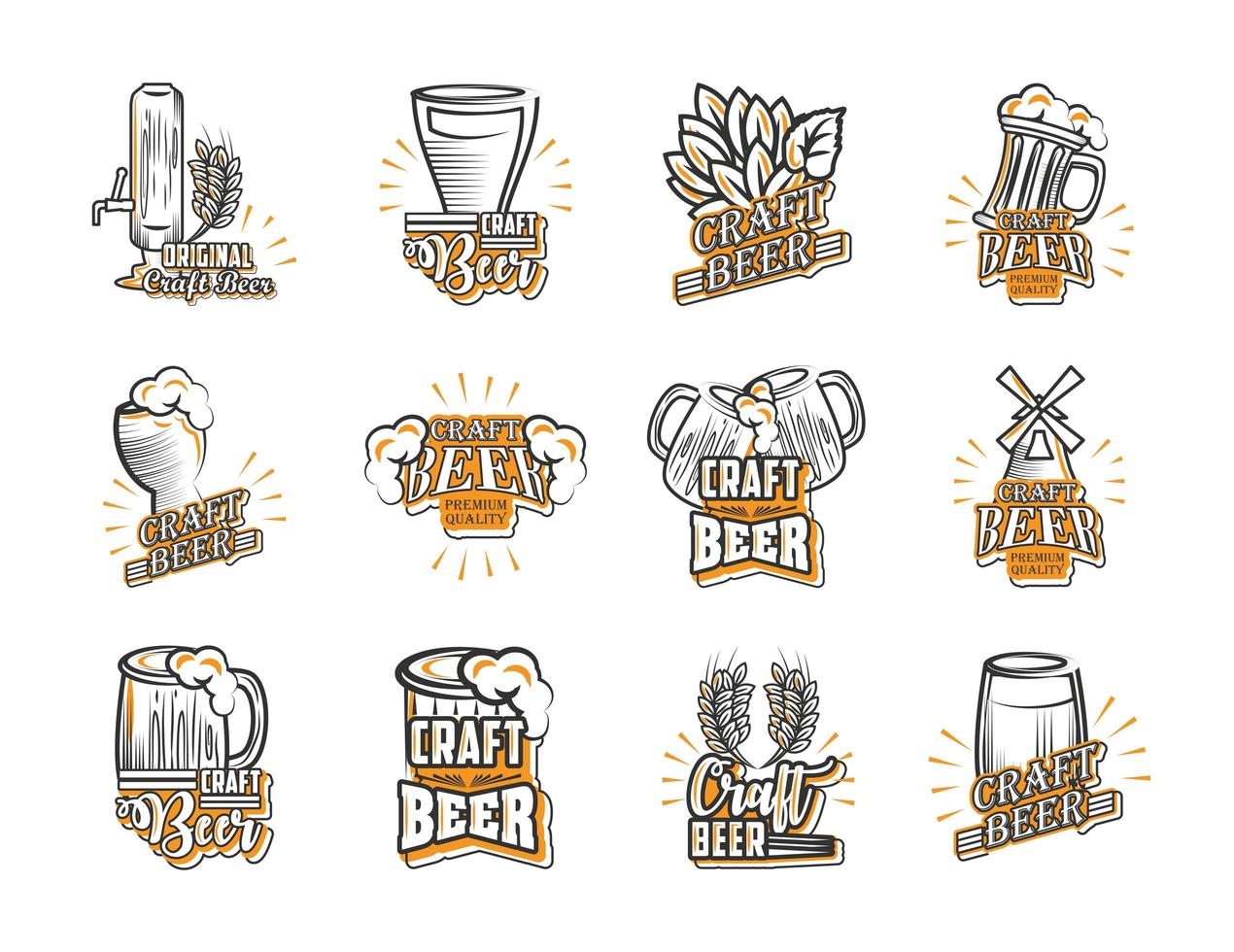 set van iconen van ambachtelijk bier vector