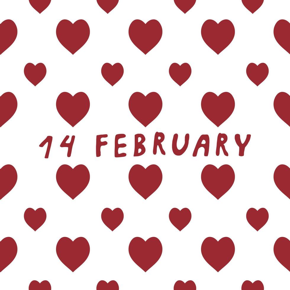 naadloos patroon met rood harten en tekst 14 februari Aan wit achtergrond. vector afbeelding.
