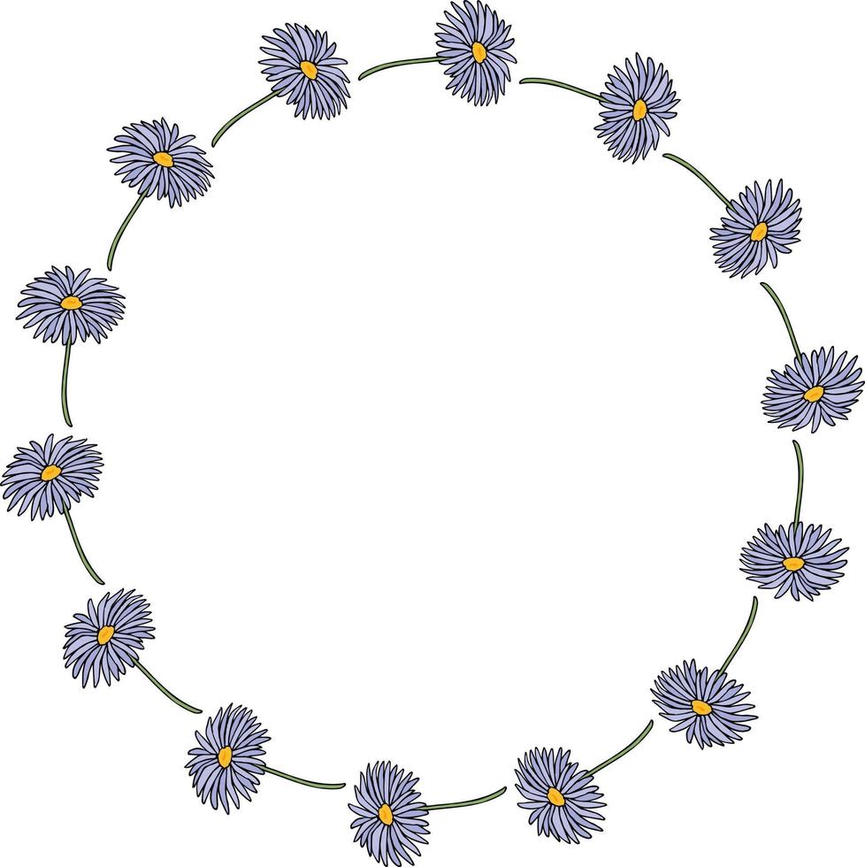 ronde kader met horizontaal aster dumosus blaubox Aan wit achtergrond. vector afbeelding.