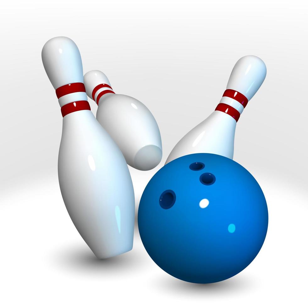 bowling bal crashen in de pinnen, realistisch bowling staking. vector illustratie
