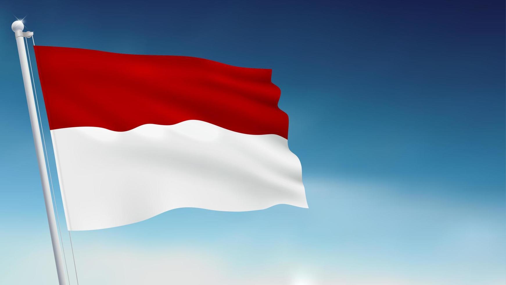 Indonesië en Monaco golvend vlag Aan lucht achtergrond, vector illustratie