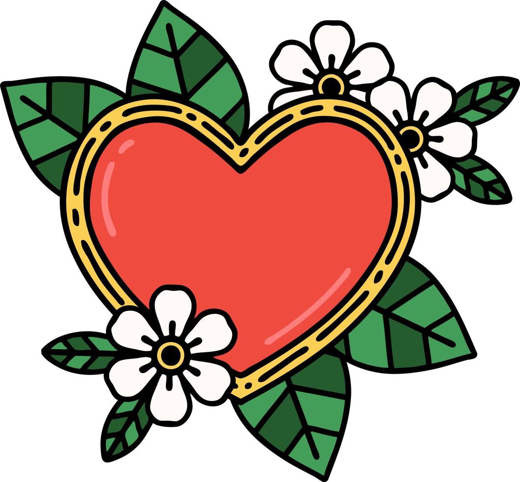 traditioneel tatoeëren van een botanisch hart vector