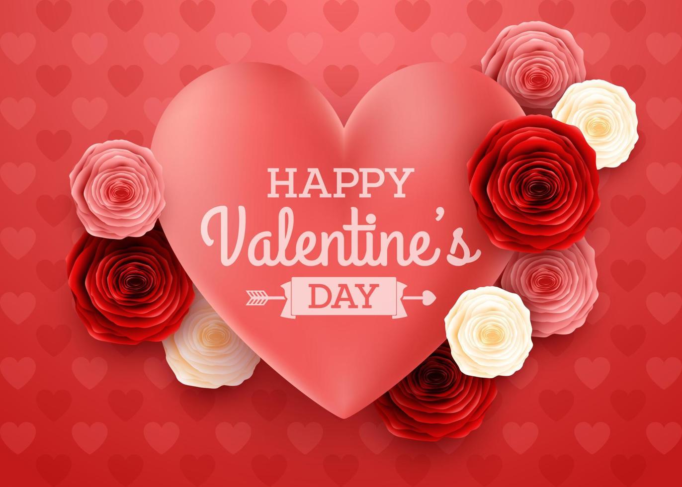 valentijnsdag dag groet kaart met roos bloem en harten achtergrond vector
