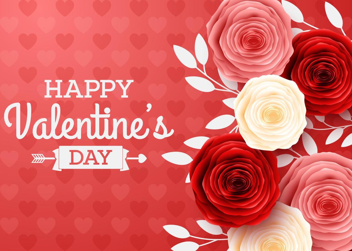 valentijnsdag dag groet kaart met roos bloem en harten achtergrond vector